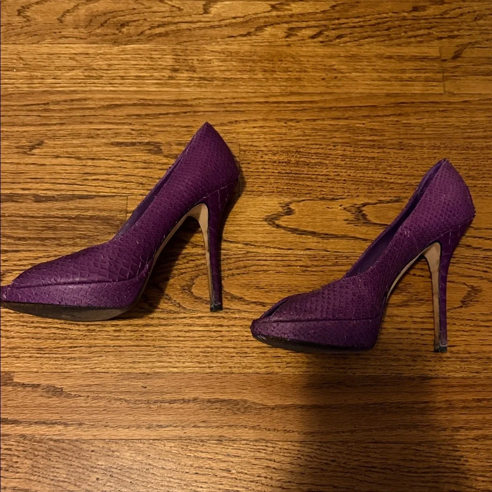 Dior Plum Peep-Toe Textured Leather Pumps